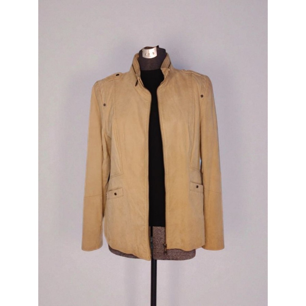 Vintage Danier Leather Jacket Moto Biker Lined‎ - Beige Pockets Sz M/L